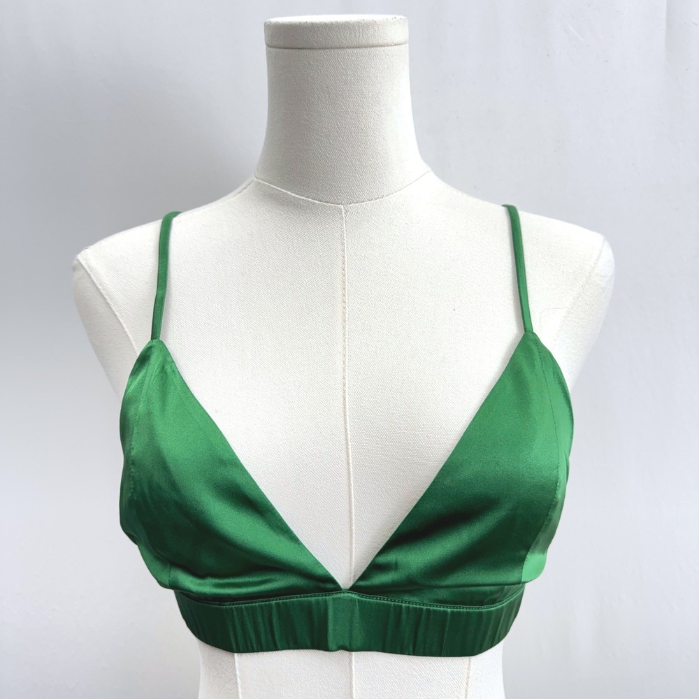 SER.O.YA Women Emerald Green Silk Blend Triangle Bralette Top Size Medium NWT